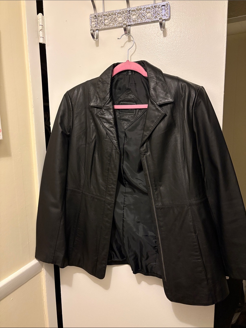 Women's Black Leather Blazer Jacket